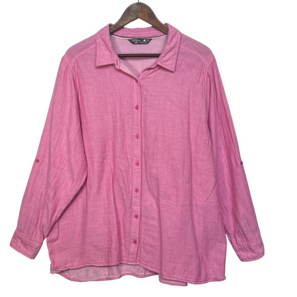Riders by Lee Pink Cotton Button Down Long Sleeve‎ Shirt Womens 2X Lightweight - Picture 1 of 13